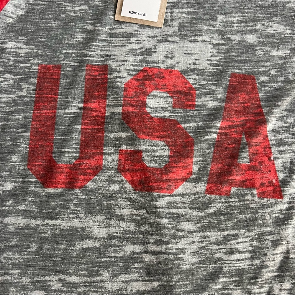 NWT ALTERNATIVE APPAREL 3/4 Sleeve grey & Red USA Heather Burnout Tee Size M - Picture 2 of 12